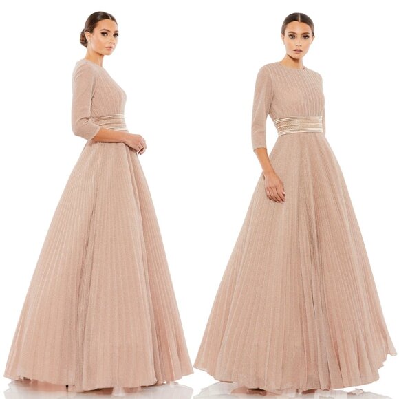 MAC DUGGAL | SHIMMERING PLEATED A-LINE 3/4 SLEEVE GOWN #30700 - Picture 1 of 9